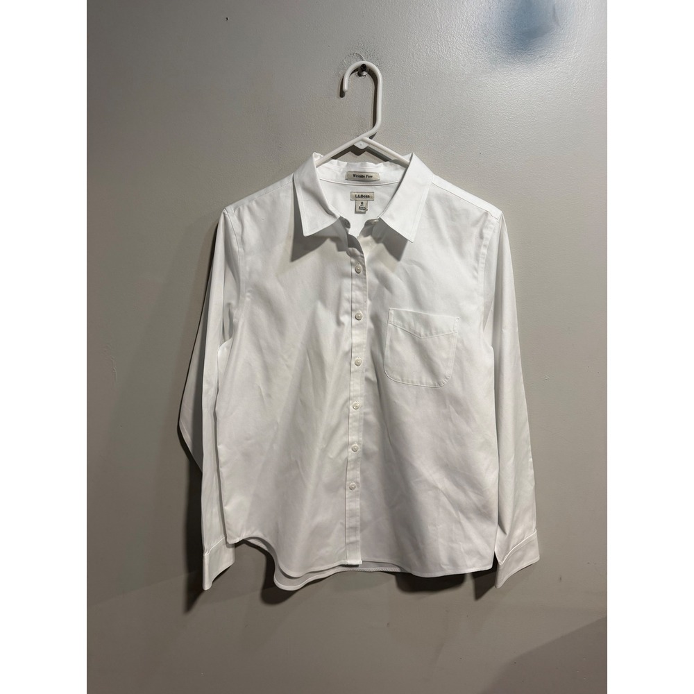 LL Bean Mens White Wrinkle Free Cotton Button Down Shirt M Pet 276118